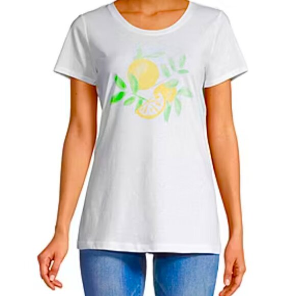 NEW! St Johns Bay lemons T-Shirt Plus 1X Cotton Blend White Round Neck Short Sle - Picture 1 of 11